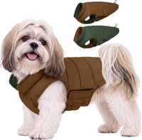 Lelepet Reversible Dog Coat Windproof Dog Jacket Lightweight Puffer - Small / Brown