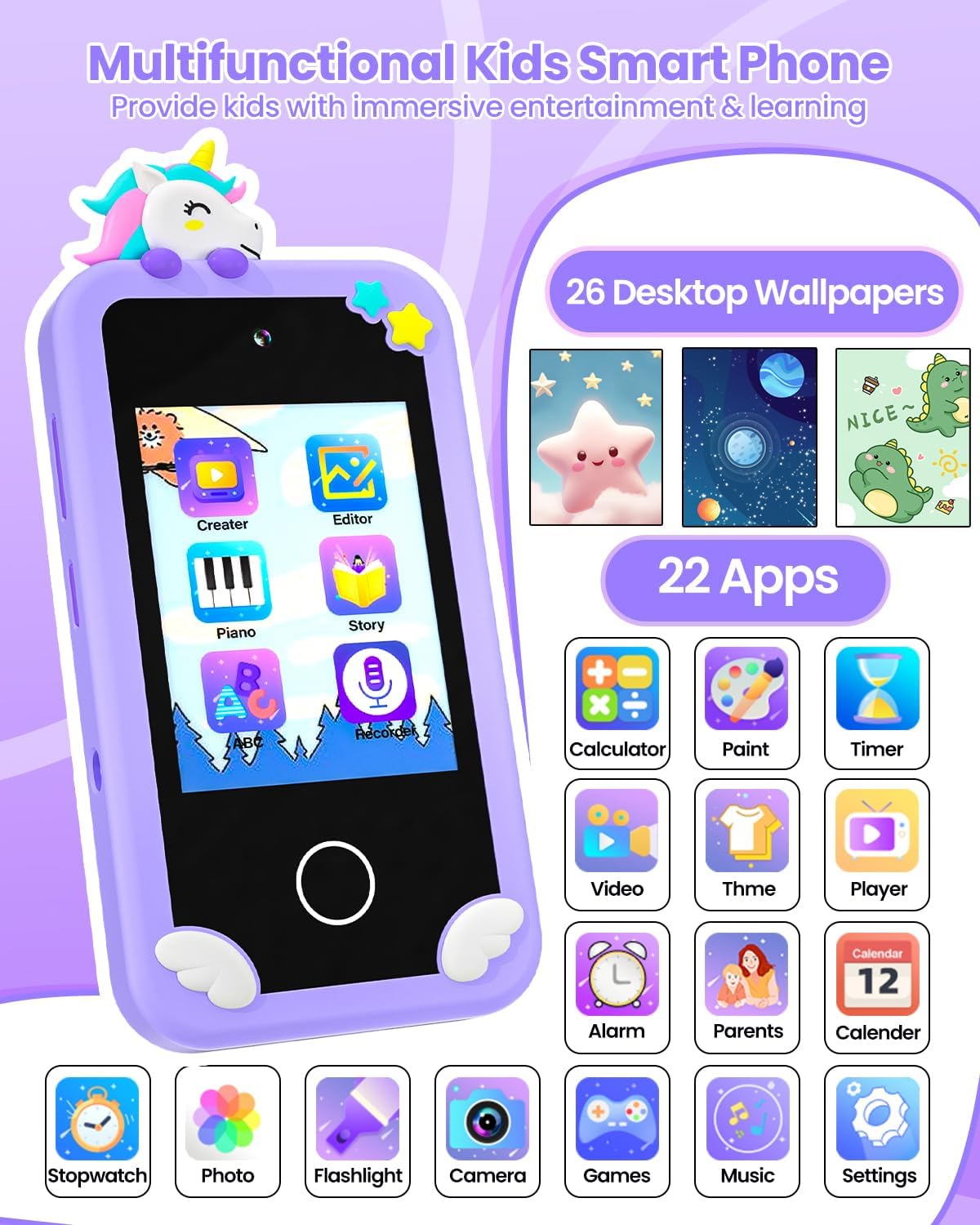 MOREXIMI pink kids smart phone with 2.8 inch touchscreen and holographic pyramid - view 11
