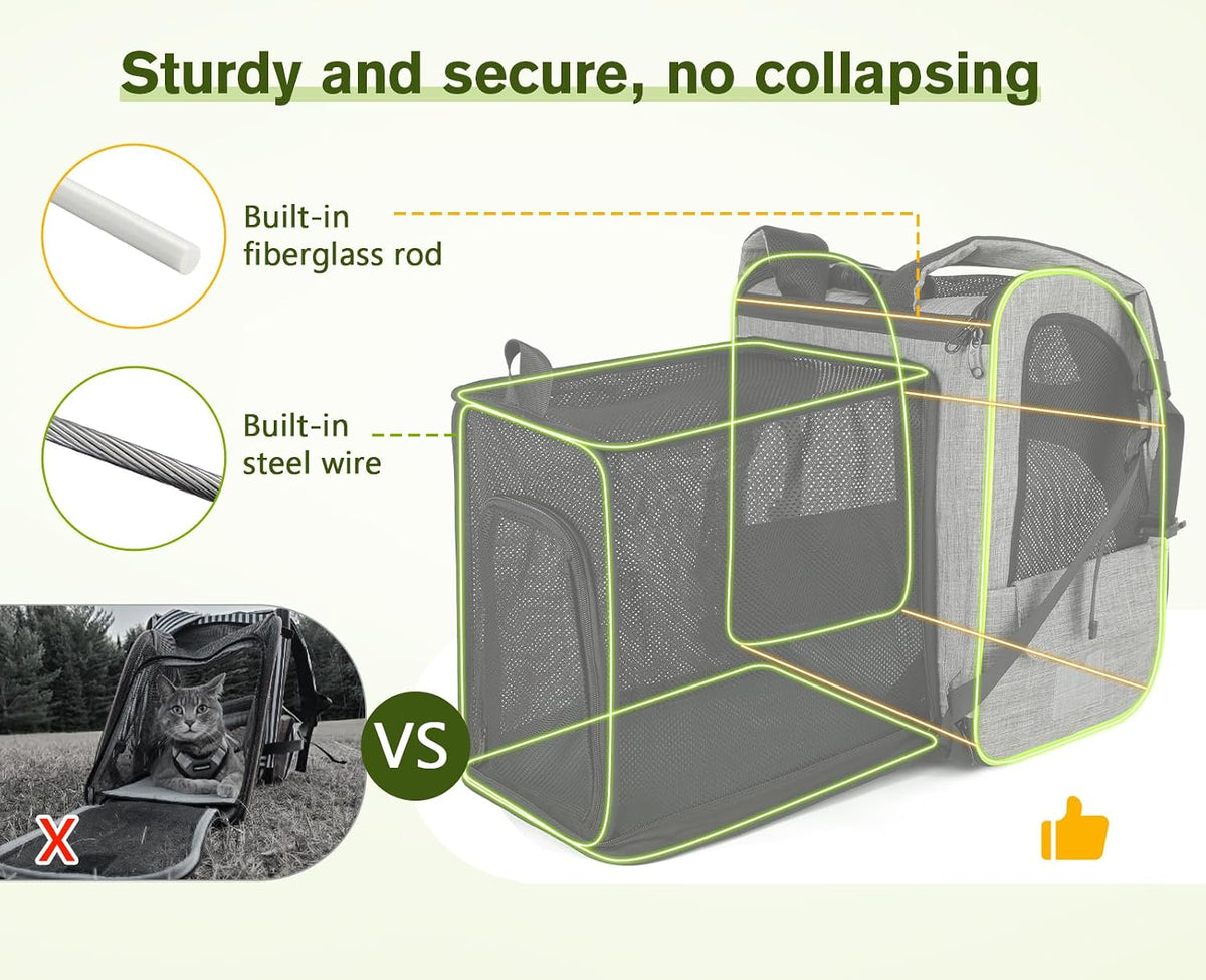 pecute Cat Backpack Expandable - Grey with Shade Cover / 15.4"L x 11.0"W x 19.0"H / Mesh Window - image 3