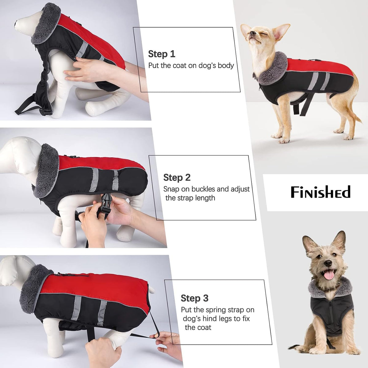 QBLEEV Warm Dog Coat, Reflective Dog Jacket - Red Black / XX-Large - image 3