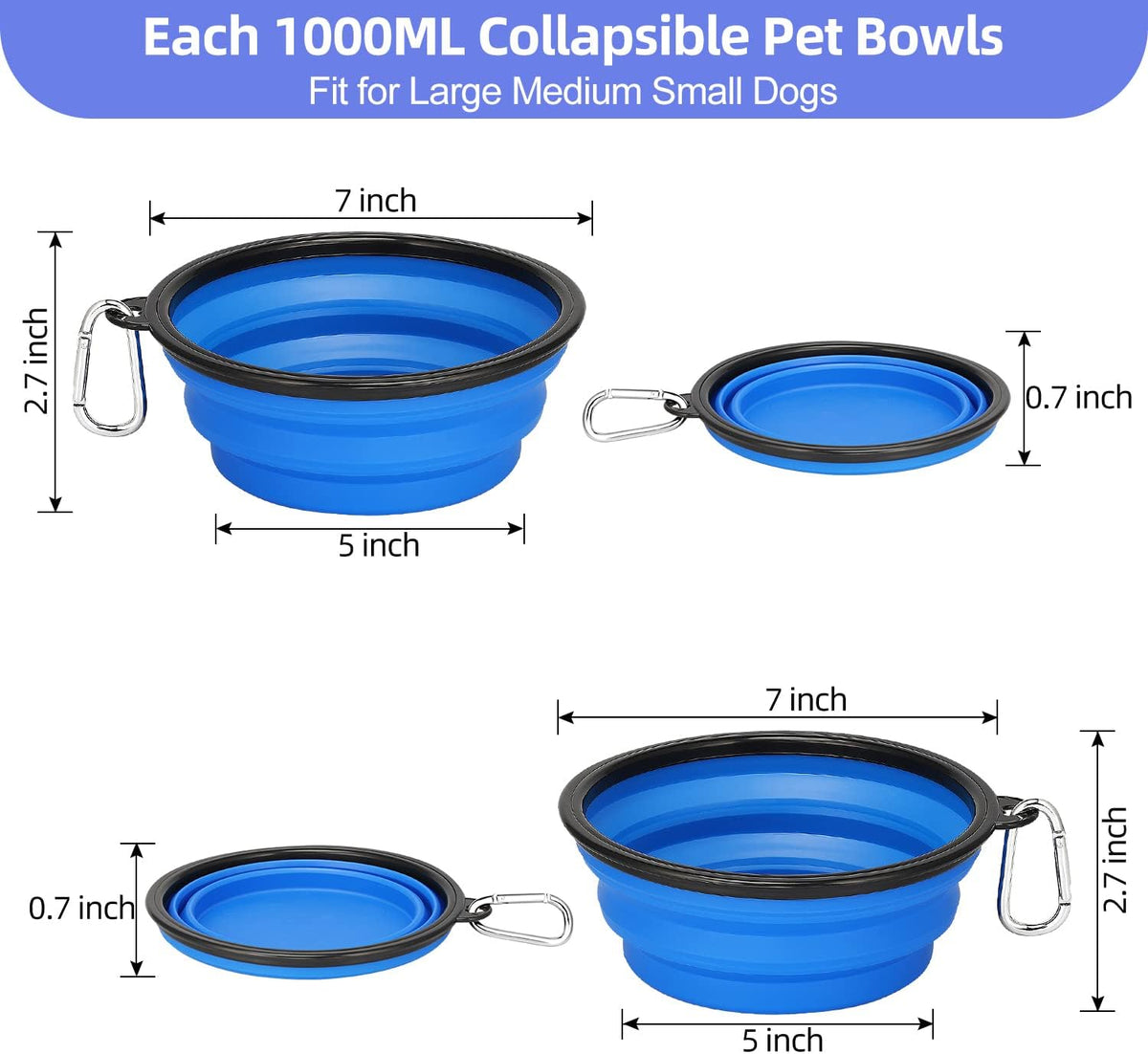 Kytely Large Collapsible Dog Bowls 2 Pack - Blue & Blue - image 2
