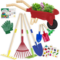 Qtioucp Kids Gardening Set with Wheelbarrow - Red Wheelbarrow Set