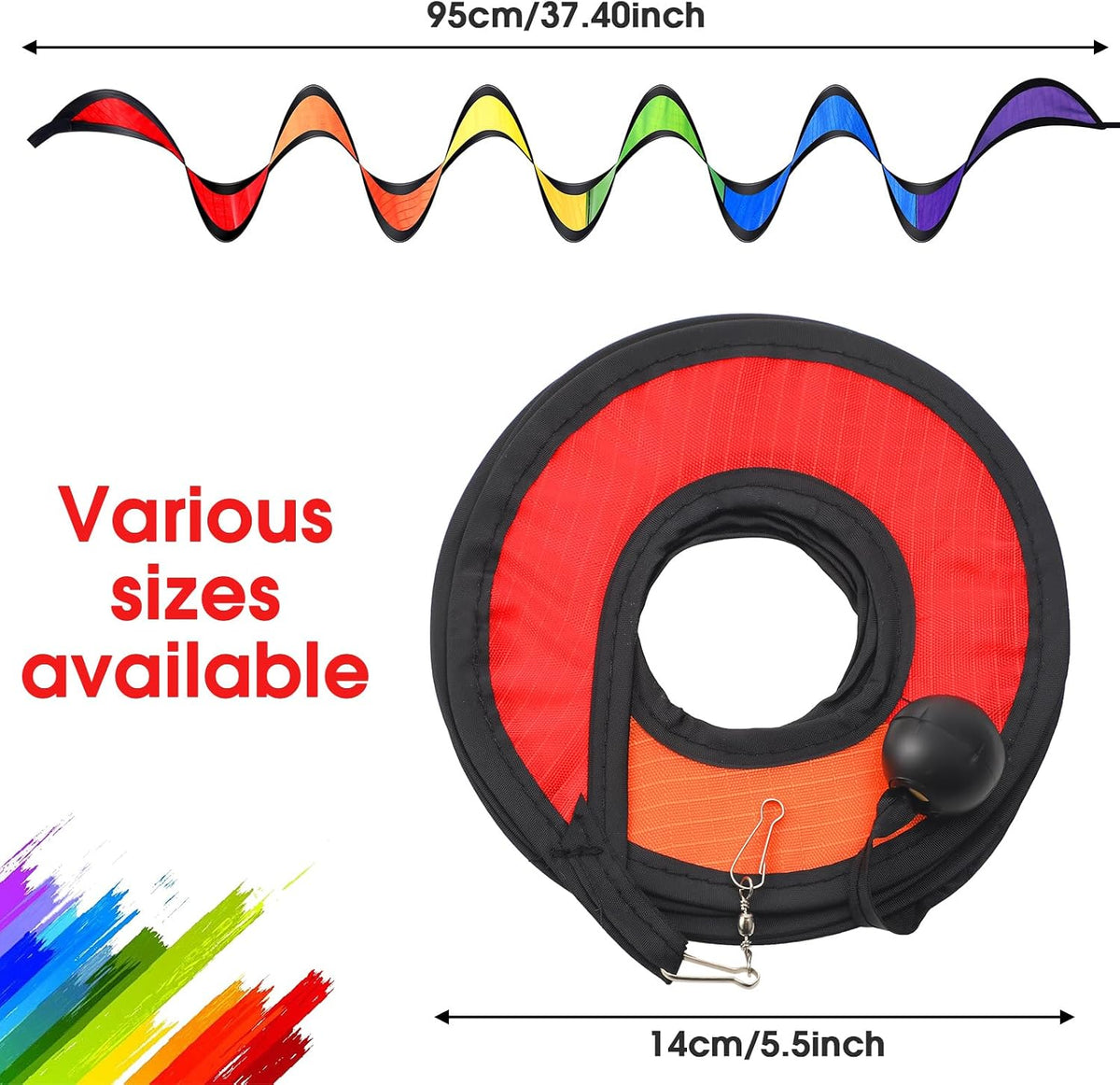 Gejoy 4 Pieces Rainbow Wind Spinner Outdoor Hanging Wind Socks - 37 Inch - image 2