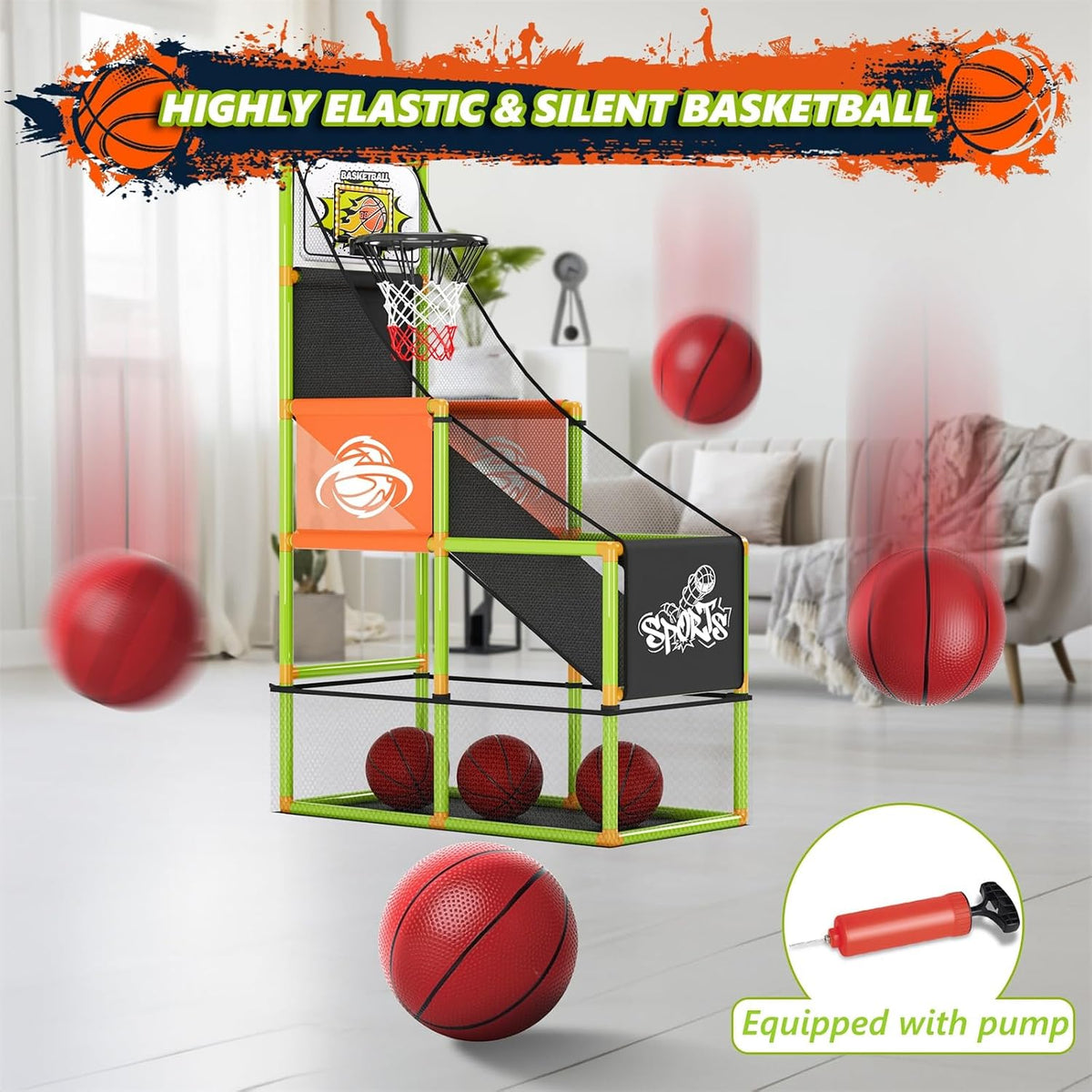 Arcade Basketball Game Set Boy Toys Indoor Outdoor Kids Basketball - Green - image 3
