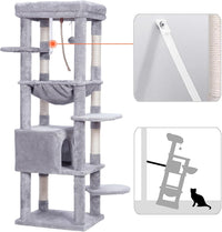 Heybly Cat Tree, 76-Inch Tall Heavy Duty Cat Tower for Big Cats HCT039G – Essentials for Cats - Light Gray / 60 inch - image 4