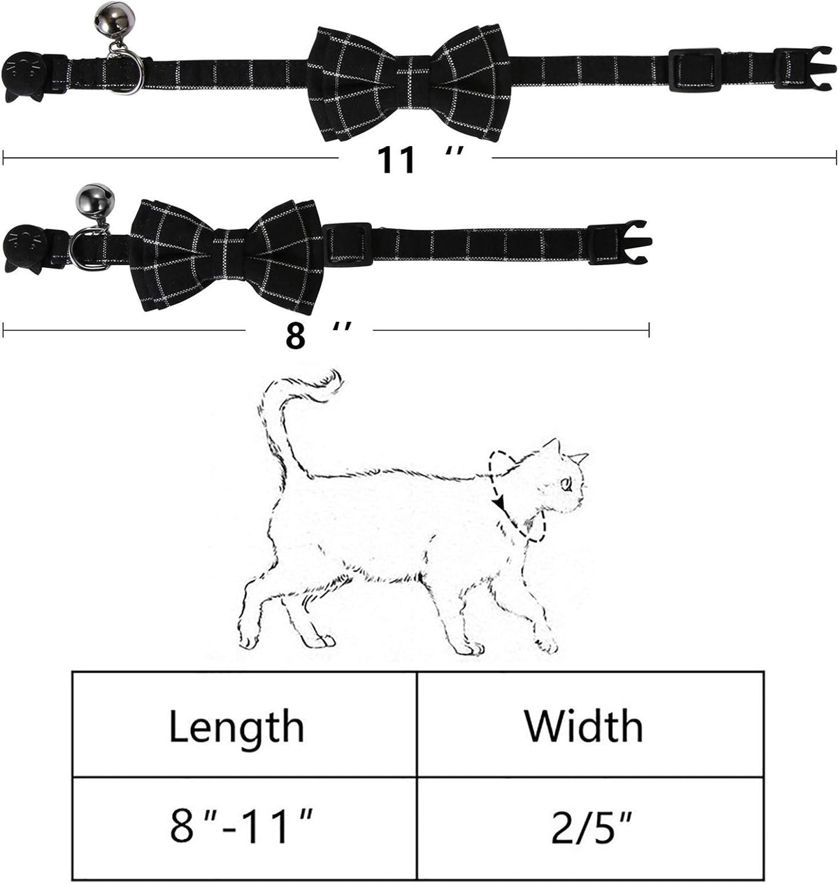 SLSON 2 Pack Breakaway Cat Collar with Bell and Bow Tie Plaid Kitten - image 3