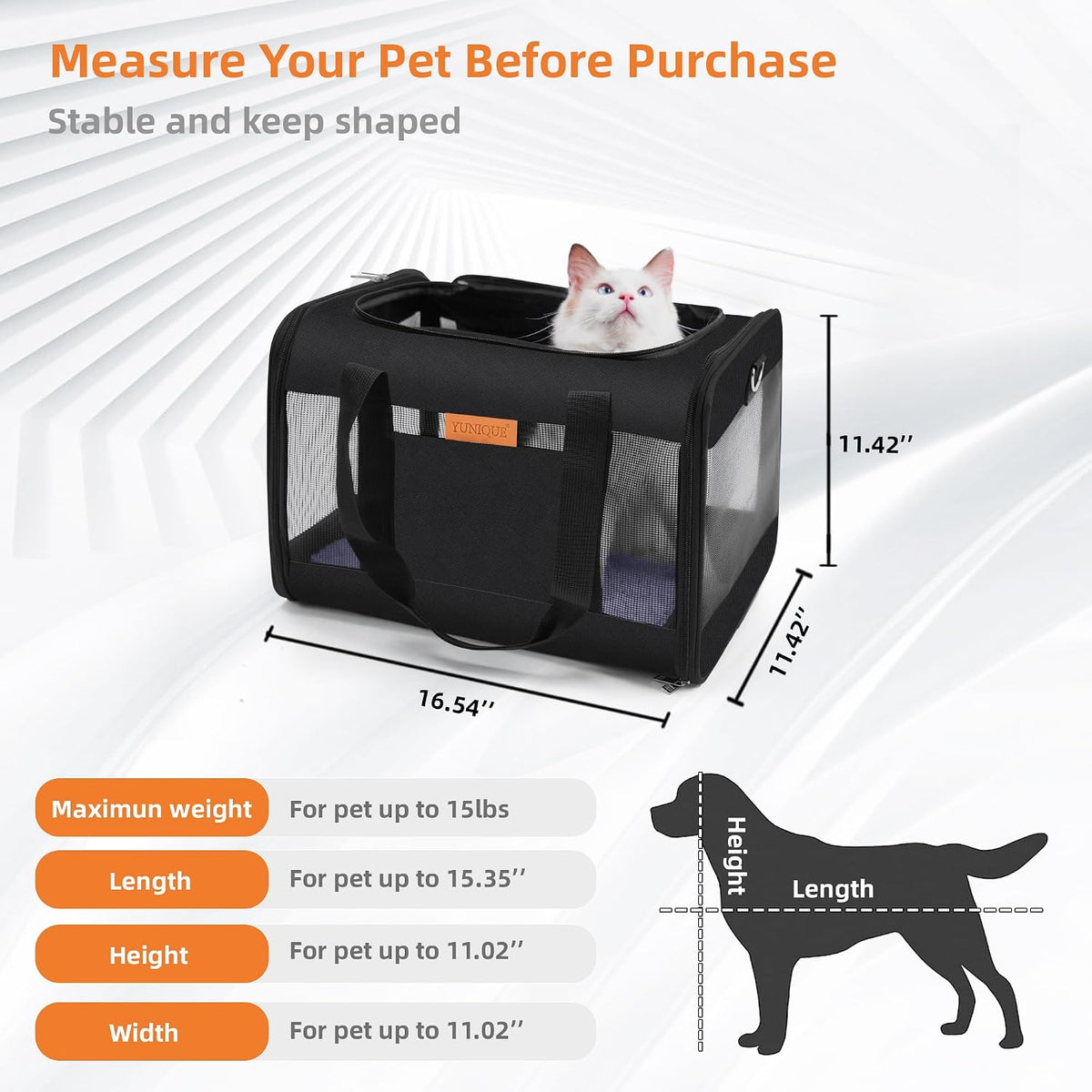 YUNIQUE Soft-Sided Cat & Dog Carrier for Pets Up to 15 Lbs - black - image 4