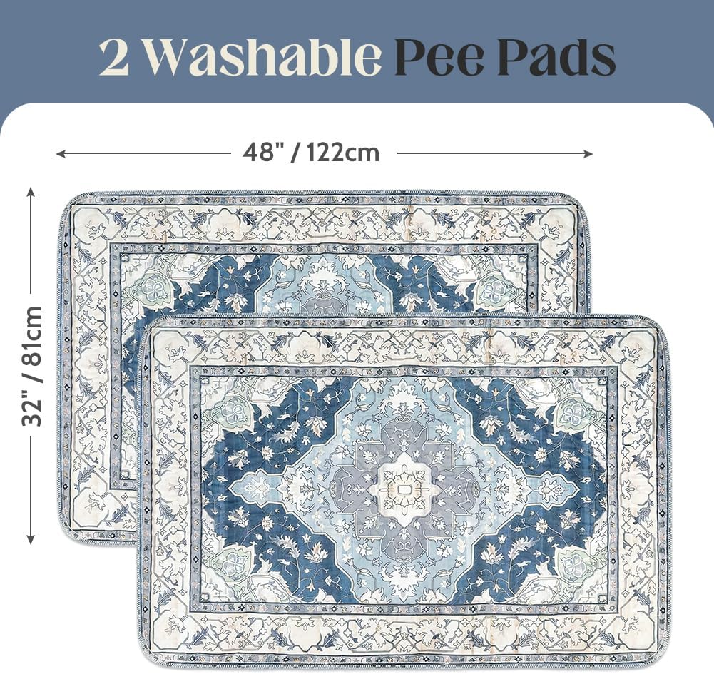 Washable Pee Pads for Dogs, Non-Slip Potty Pads - Navy & Ecru / 48"x32" (Pack of 2) - image 2