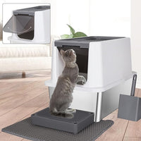 RIZZARI Stainless Steel Cat Litter Box, Odorless Enclosed Litter Box with Top Holes, Large Litter Pan for Small to Large Sized Cats (Dark Gray, 24" L*16" W*18" H)
