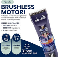 My Pet Command Professional Dog Grooming Clipper, Cordless Hair Trimmer, Brushless Motor, Heavy Duty Kit for Dogs Pets Cats, for Thick Coats, Low Noise, Light Weight