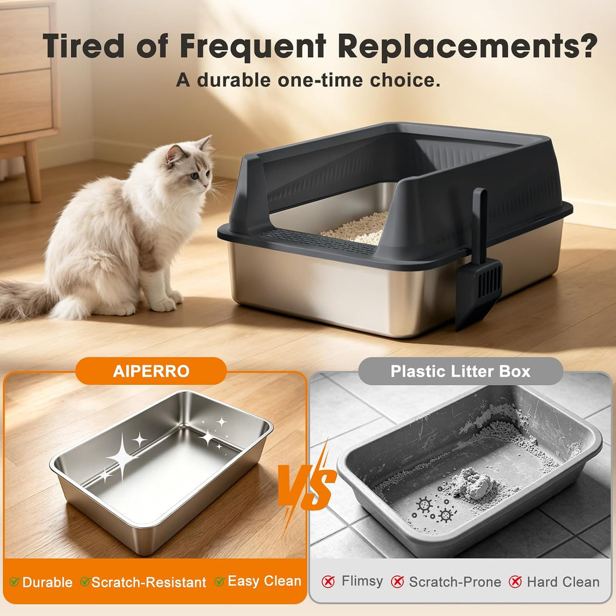AIPERRO Stainless Steel Litter Box with Lid - Dark Gray / Large / 1 Count - image 3