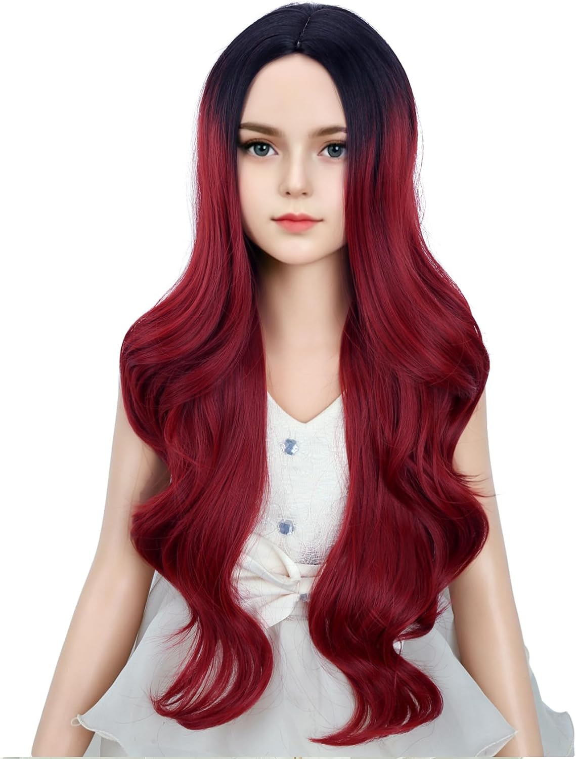 DUDUWIG long black wavy curly middle part wig for kids with wig cap - view 21