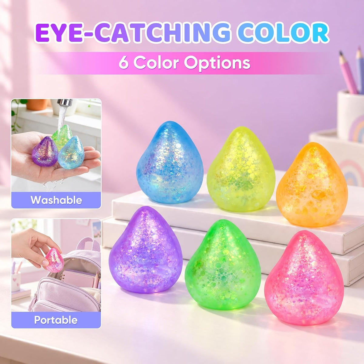 16 Pack Slow Rising Stress Balls，Textured Memory Soft Stress Ball – Fun for Kids & Family - 6 Pack Water Droplet Stress Balls - image 3