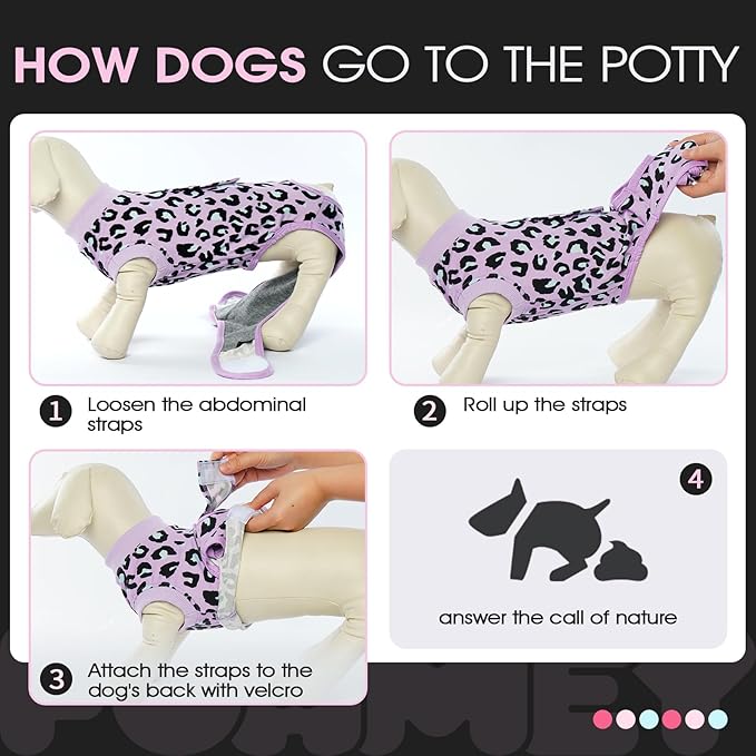 FUAMEY Recovery Suit for Dogs After Surgery,Soft Breathable Dog Bodysuit E-Collar & Cone Alternative Surgical Suit,Male Female Dog Neuter Spay Suits Anti Licking Wounds Onesie Purple Leopard L