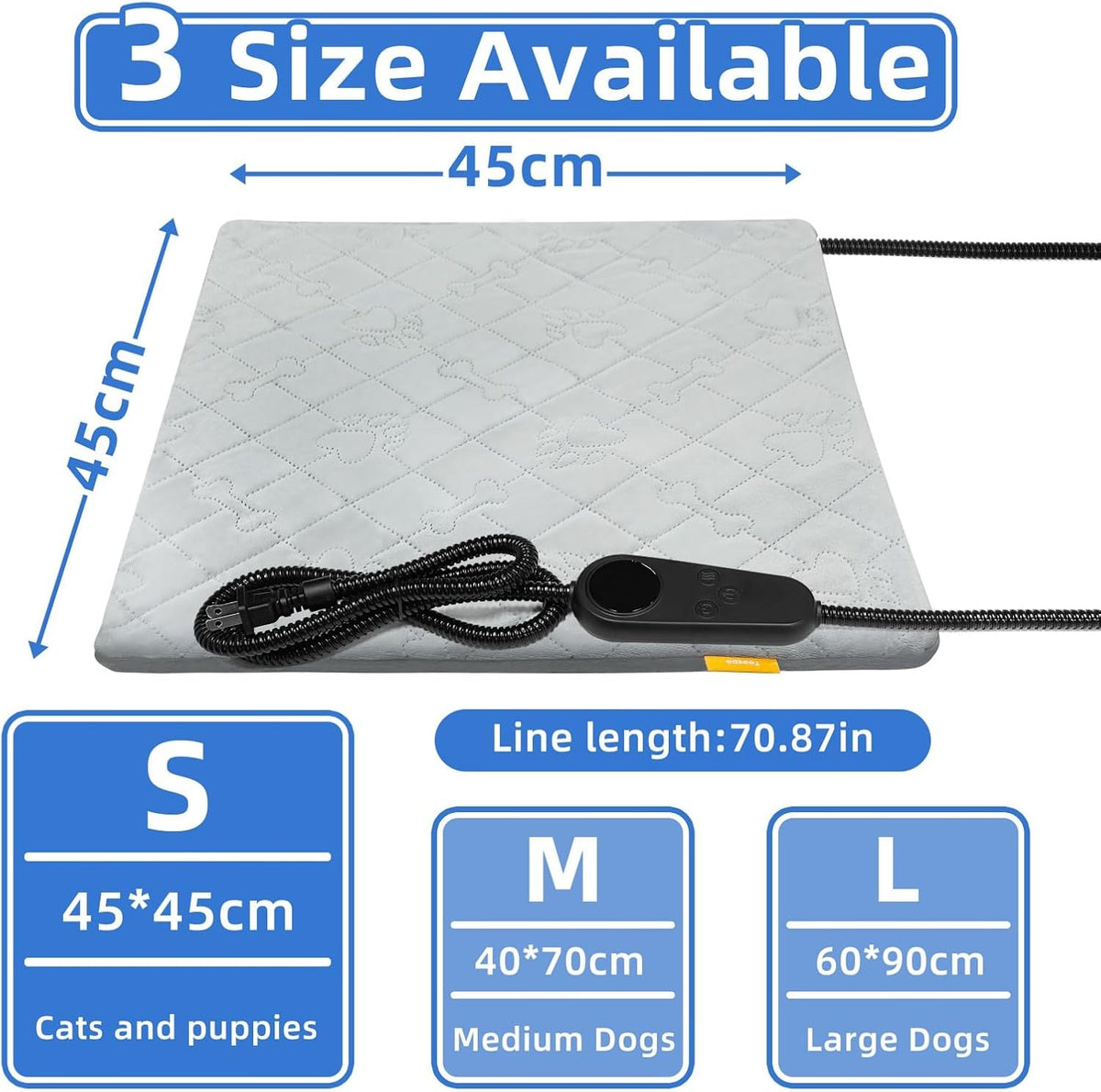 Pet Heating Pad for Cats Dogs Electric Heated Bed Waterproof Warming - Paw Grey / Small：17.7x17.7in - image 2