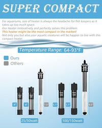 50W Adjustable Aquarium Heater Super Short Submersible Fish Tank Heater Fish Heater with LED Digital Display Thermostat, for Tanks 5-10 Gallons