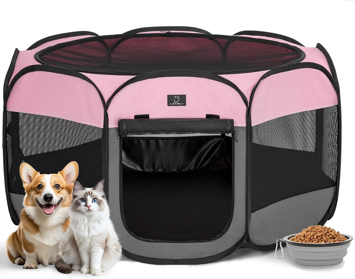 A 4 Pet 40.55-in Dog Playpen, Small Dogs & Puppies - Pink+Grey / M(40.55"x40.55"x20.5")