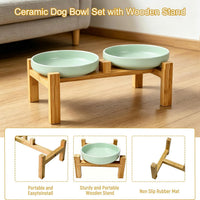 Ceramic Cat Bowls, Shallow Cat Dishes for Food and Water - Mint Green elevated - image 4