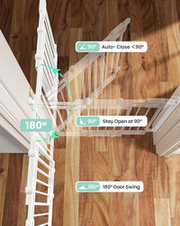 Grownsy Baby Gate for Stairs- No Bottom Bar, Adjustable Width 29.8” to 43.5” for Child and Pet, Dog Gate with Auto-Close & One-Hand Operation, Screw-in Installation for Doorways and Indoor Use
