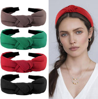 YISSION 4Pcs Wide Halloween Knotted Headbands Pumpkin Ghost Skull - Solid: Red, Green, Coffee, Black