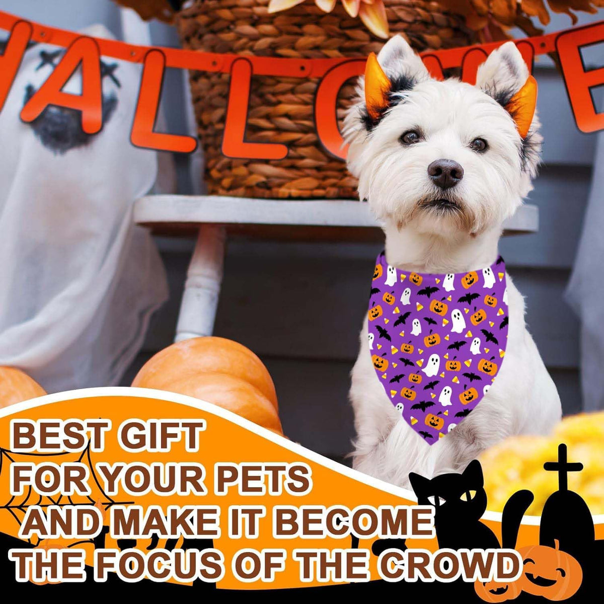 Halloween Dog Bandanas 2 Pack Reversible Triangle Scarf – Essentials for Dogs - Holiday - image 2
