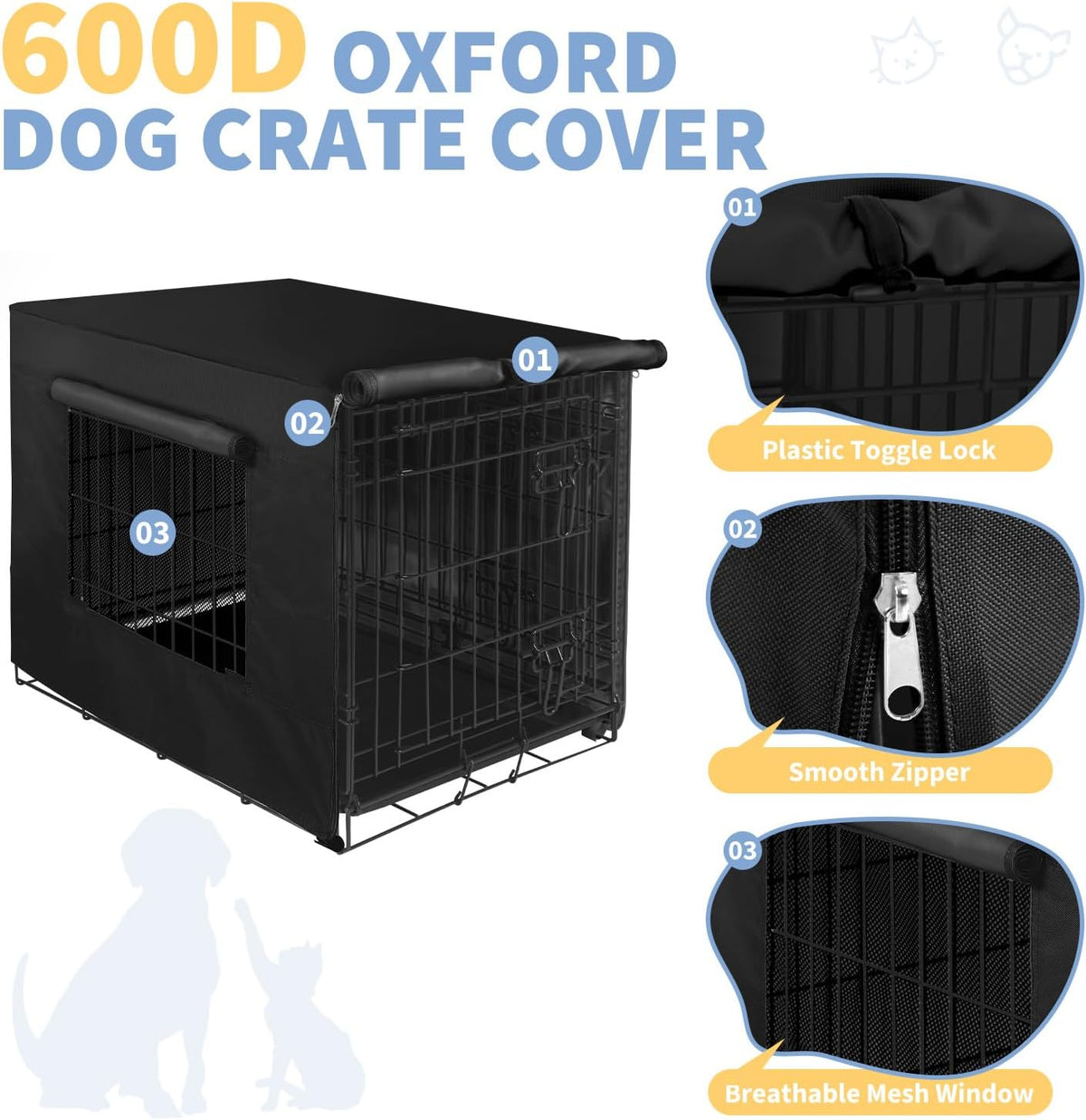 X-ZONE PET Dog Crate Cover Waterproof Kennel Cover - 48.4"L x 30.3"W x 32.3"H / Black with Window - image 3