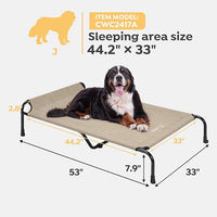 Veehoo XXXL Original Elevated Dog Bed - Outdoor Raised Dog Cots Beds for Large Dogs, One-Sided Extra Large Raised Cooling Pet Bed Off Ground, Non-Slip & Breathable, Beige 53" L x 33" W x 7.9" Th
