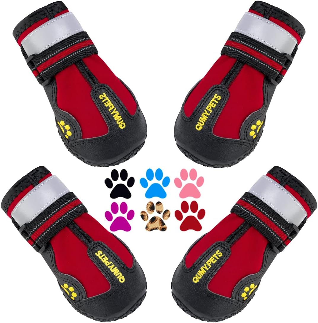QUMY Dog Shoes for Hot Pavement - Red / Size 2: 1.9''x2.4''(W*L) (Pack of 4)