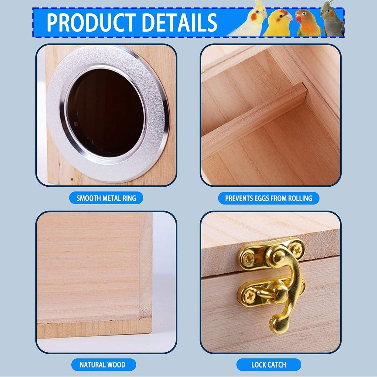 Parakeet Nesting Box, Wood Bird Nest House for Cage - M-9.84 x 5.11 x 5.11in - image 3