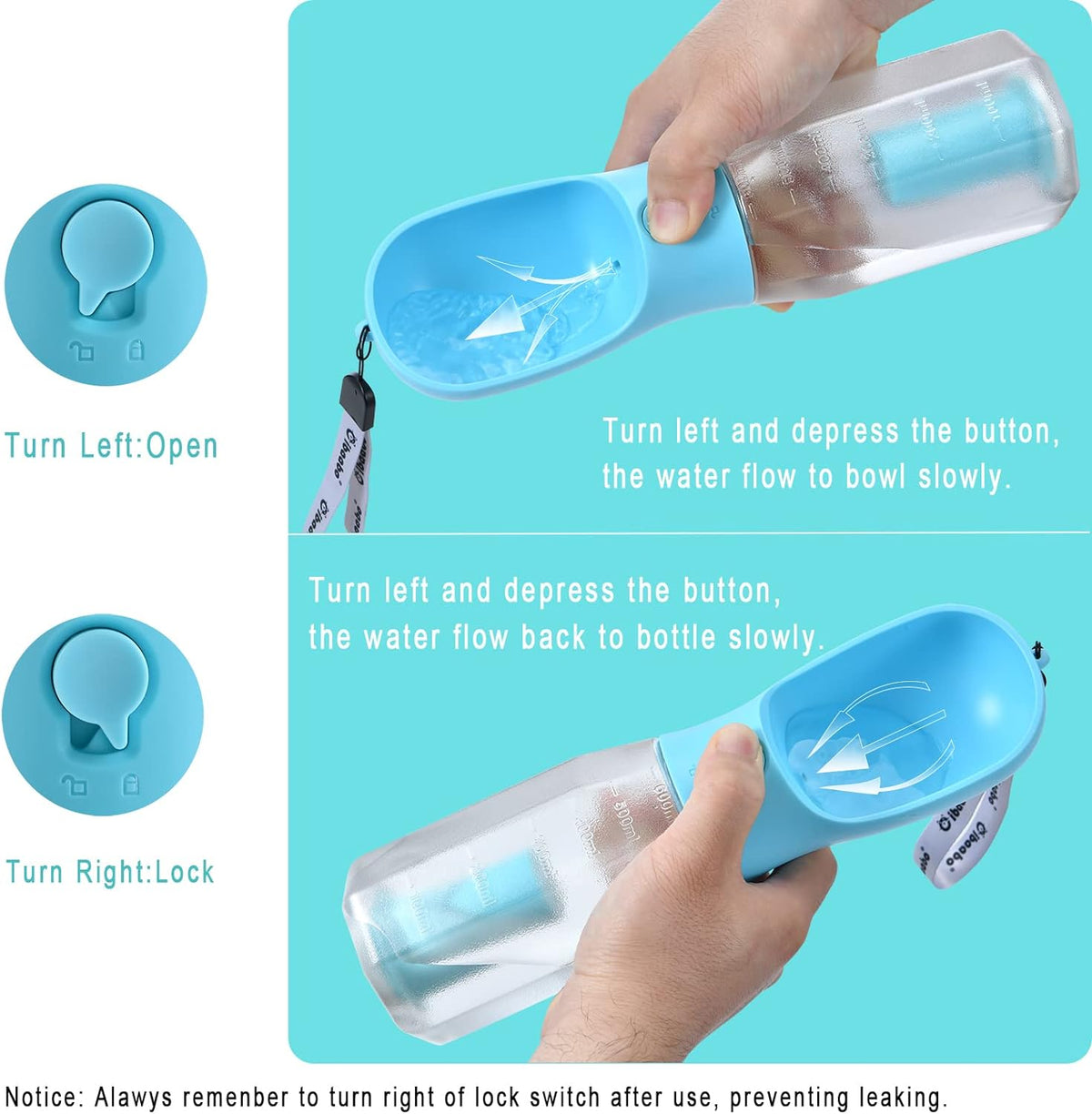 Dog Water Bottle with Food Container & Poop Bag Holder & Filter – Essentials for Dogs - #01 Blue / 20oz - image 3