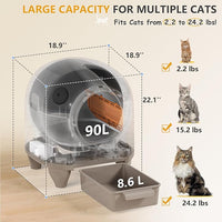 WARCAT Self Cleaning Litter Box Automatic, 90 L Automatic Cat Litter Box for Multiple Cats APP-Controlled with Smart Sensors, Safety Protection,Mat,1 Roll Garbage Bag (Brown)