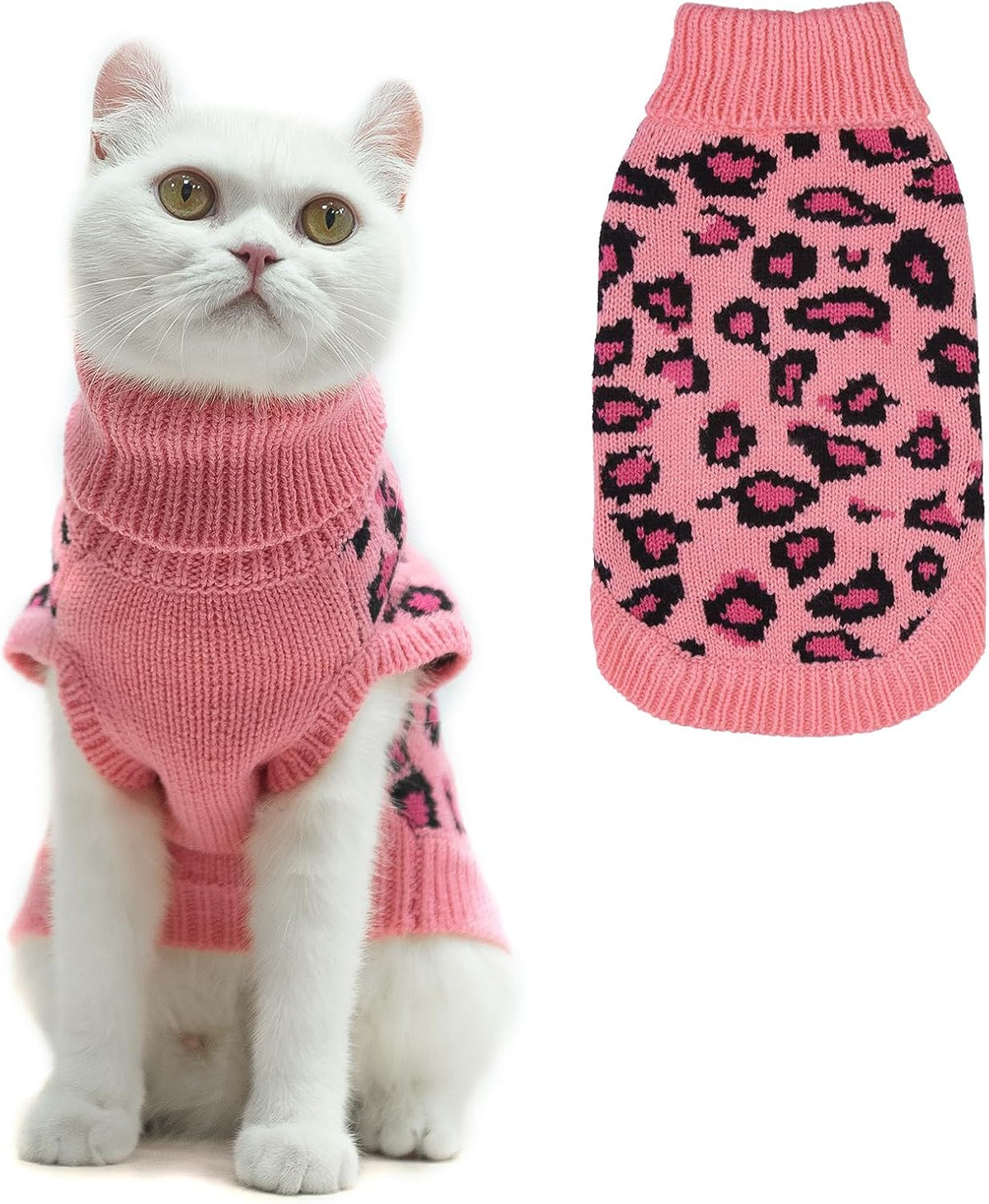 Mihachi Winter Warm Cat Sweater Turtleneck Puppy Pets Sweater Knit - S / Pink