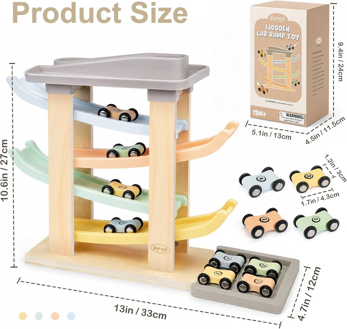 Joyreal Montessori Toddler Toys for 1 2 3 Year Old Wooden Car Ramp - 4 Levels - image 3