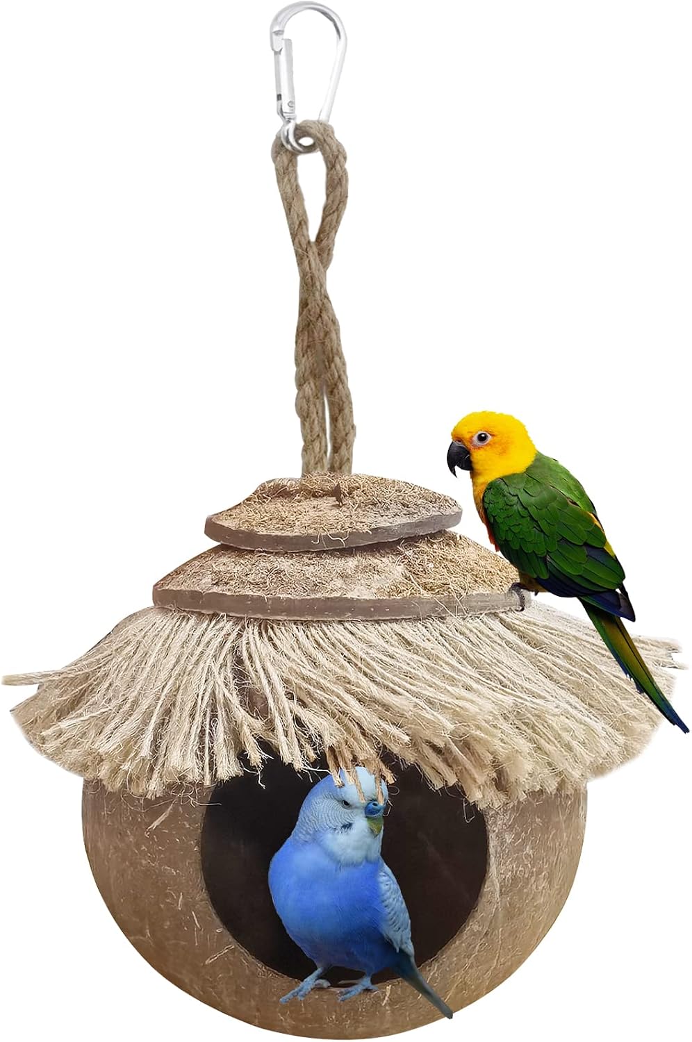 Natural Coconut Hide with Ladder Perches Hanging Bird House Toy - 1pc Coconut Fiber Hanging Birdhouse Cage