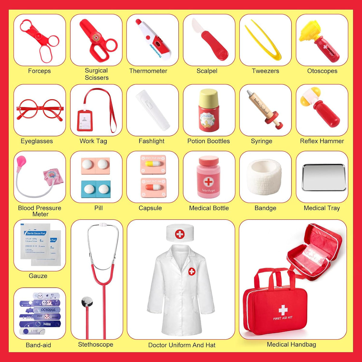 Doctor Kit for Kids, 36 Pcs Pretend Doctor Playset kit for Toddlers 3-5 with Medical Bag & Real - Red - image 3