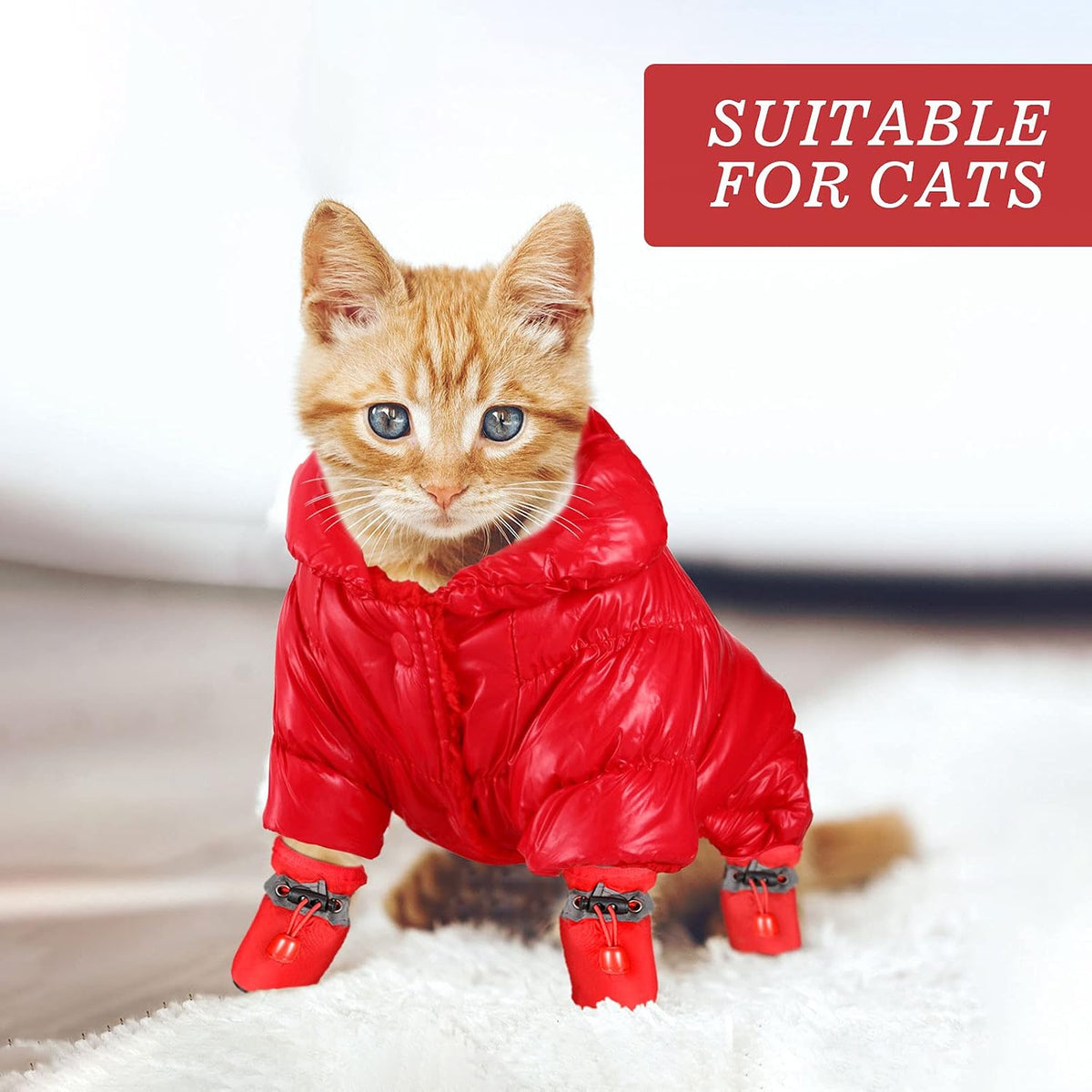 Frienda 4 Pcs Winter Dog Jacket Boots Set Red Snow Waterproof Pet - image 2
