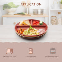 greenandlife 9 Inch 4PCS Unbreakable Portion Control Plates, Divided Plates for Kids Adults, Dishwasher & Microwave Safe Compartment Plate, Lightweight Reusable Wheat Straw Plate, BPA Free