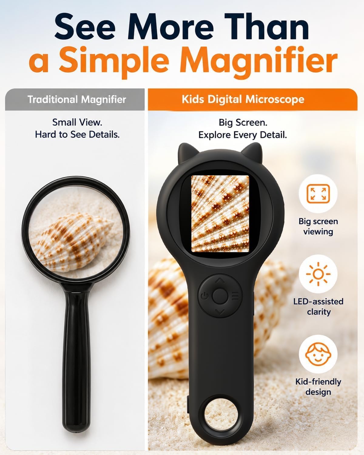 Kids Microscope, 500X Digital Magnifying Glass, Explore STEM Toy - Black / 1 Pcs - image 2