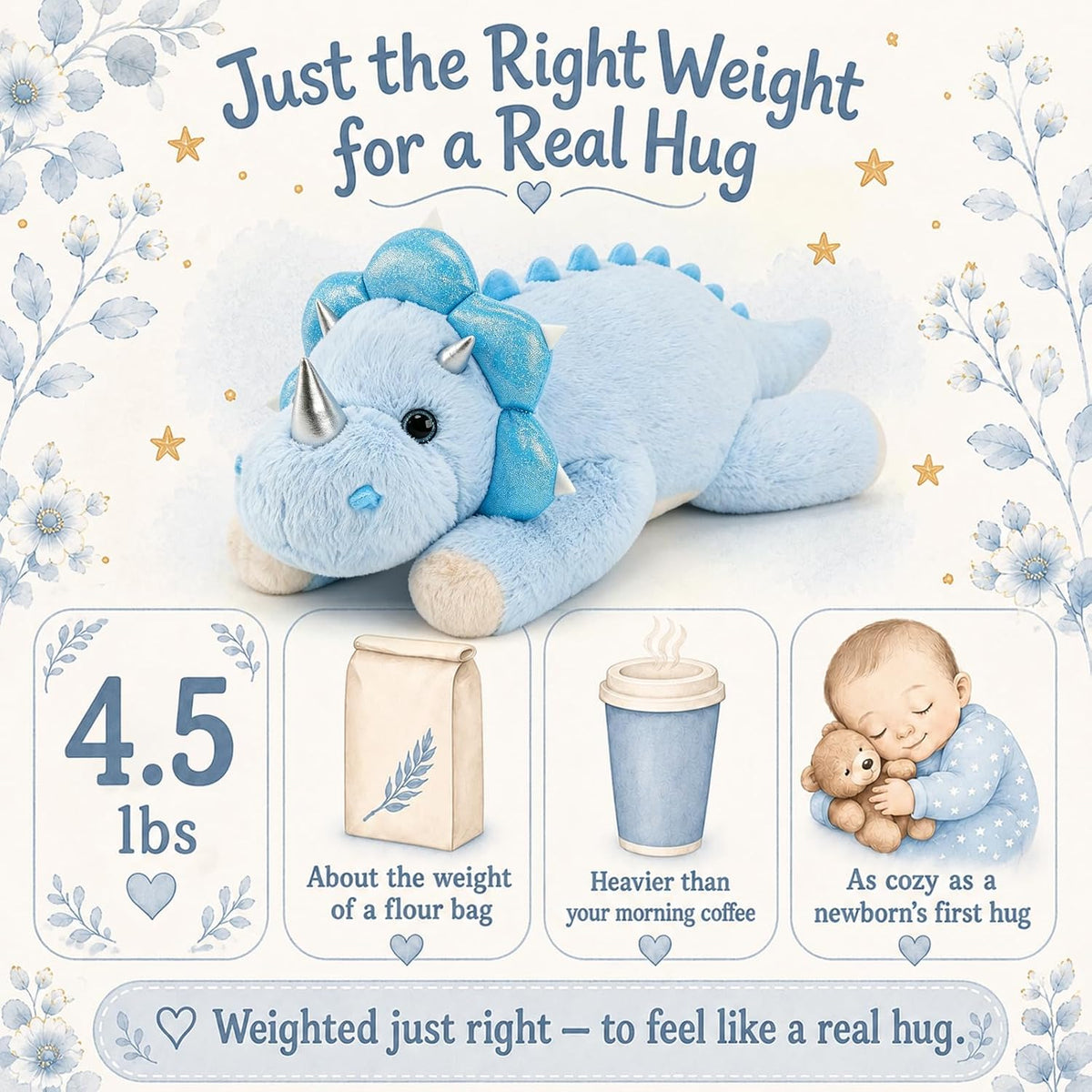 gnomantic Turtle Weighted Stuffed Animals, Plush Pillow for Kids – Fun for Kids & Family - Blue Dinosaur / Medium / Dinosaur - image 3