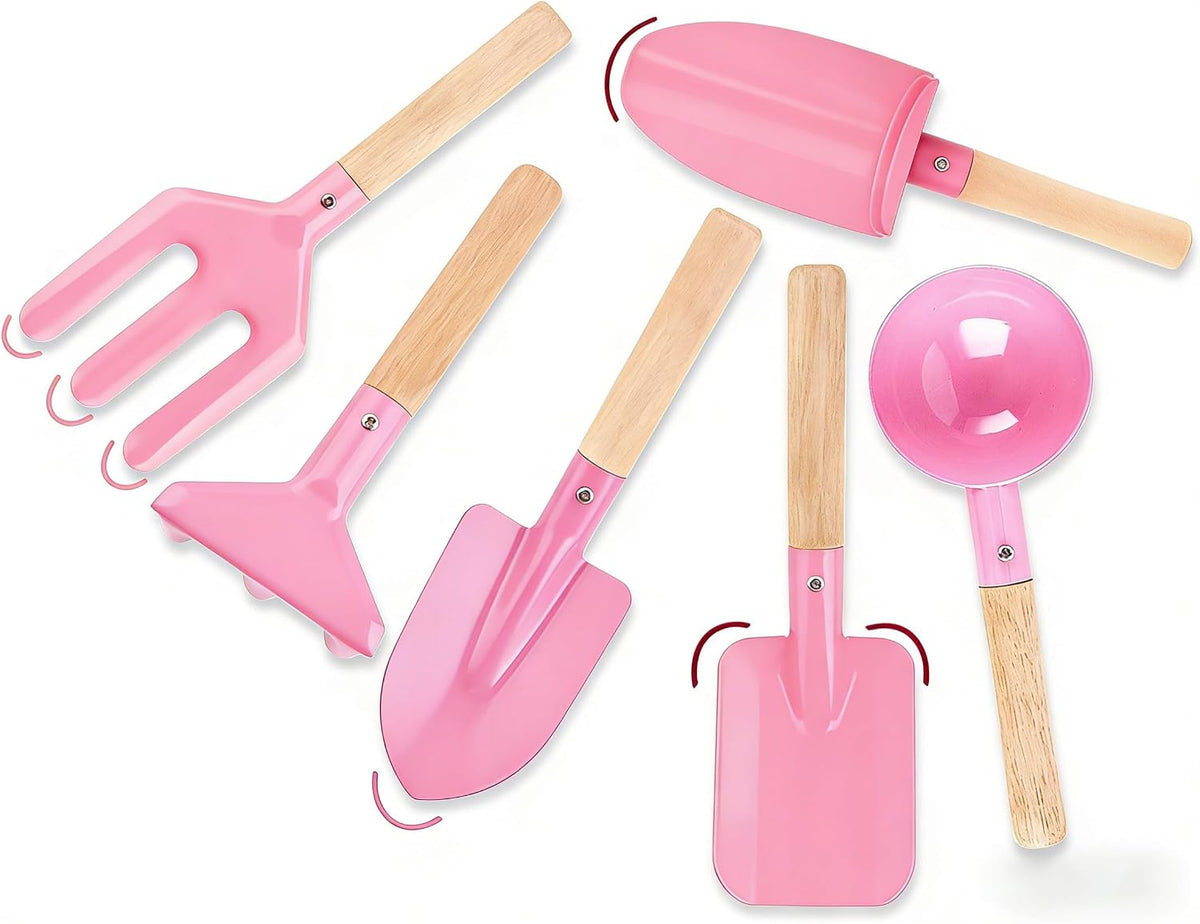 Katroiy 6 piece kids gardening tools with metal heads and wooden handles - view 2