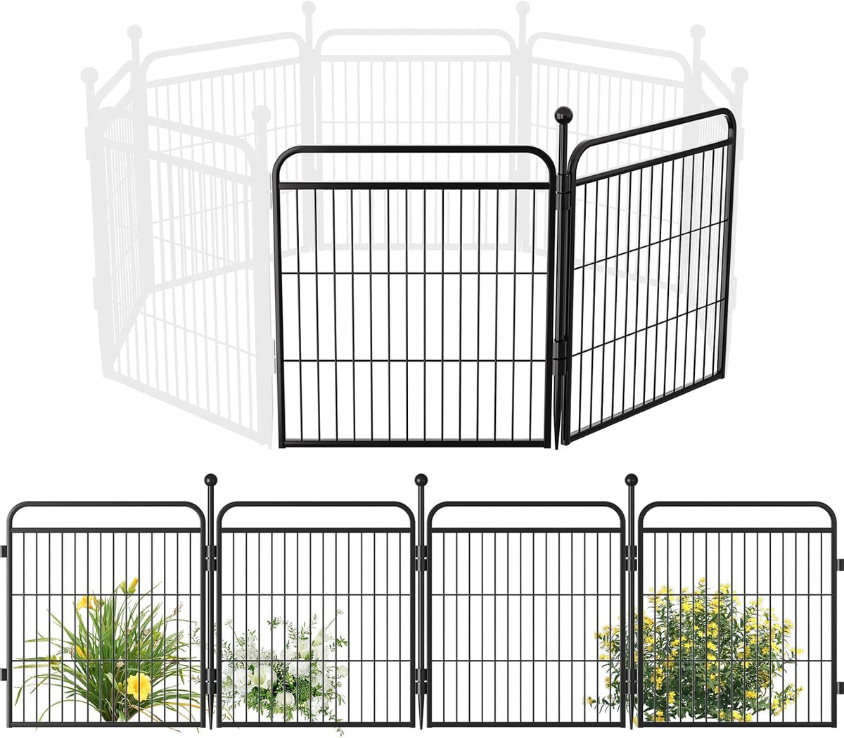 Gardner Pet Dog Playpens, 24" H 16 Panels Dog Pen Outdoor/Indoor Dog Fence Exercise Pen for Small - Black / 2 / 24"H