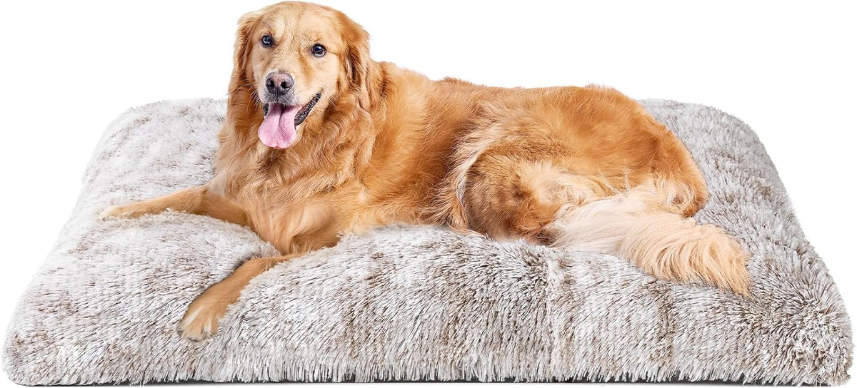 EHEYCIGA Fluffy Dog Crate Bed, Plush Extra Large Dog Pillow - Brown / 41 x 27.5