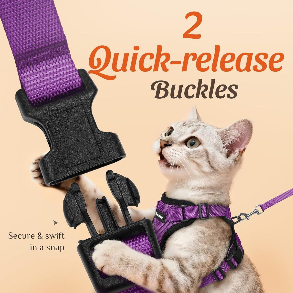 Cat Harness and Leash Set, Adjustable and Escape Proof - Purple / M - image 4