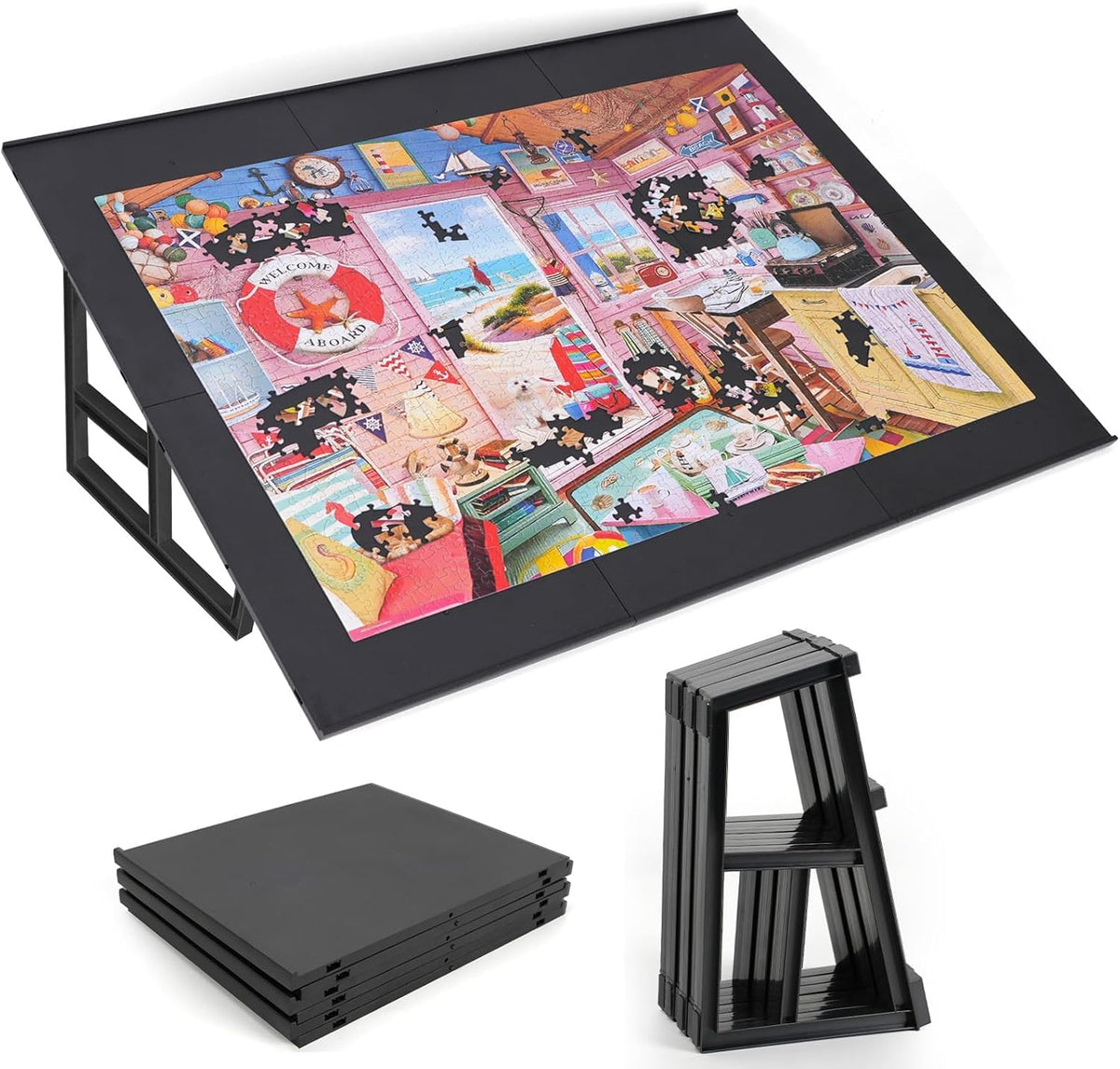 WELGEE 1000 Pieces Tilting Puzzle Board with Stand - Black