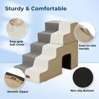 Dog Ramp for Large Dogs with Tunnel, 24" H 5 Steps for High Bed – Essentials for Dogs - 5-Steps Angled / Beige Fleece - image 4