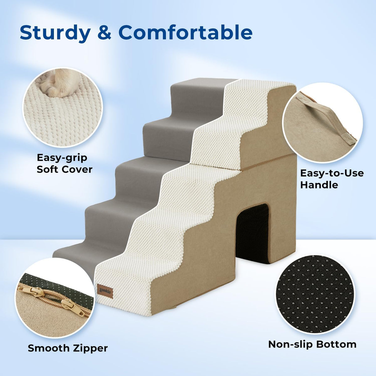 Dog Ramp for Large Dogs with Tunnel, 24" H 5 Steps for High Bed – Essentials for Dogs - 5-Steps Angled / Beige Fleece - image 4