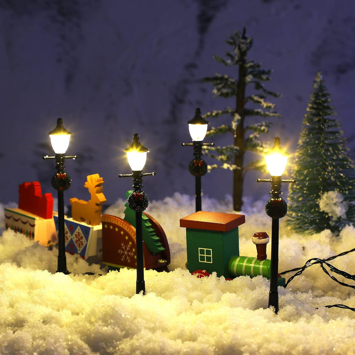 Mudder 12 Pcs Christmas Miniature Village Lamp Post Light - Adorable / 8 - image 2