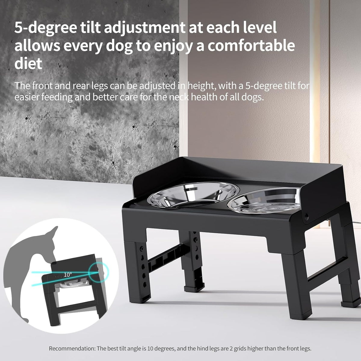 Elevated Dog Bowls for Medium and Large Dogs - 2 Stainless Steel Bowls / Black - image 4