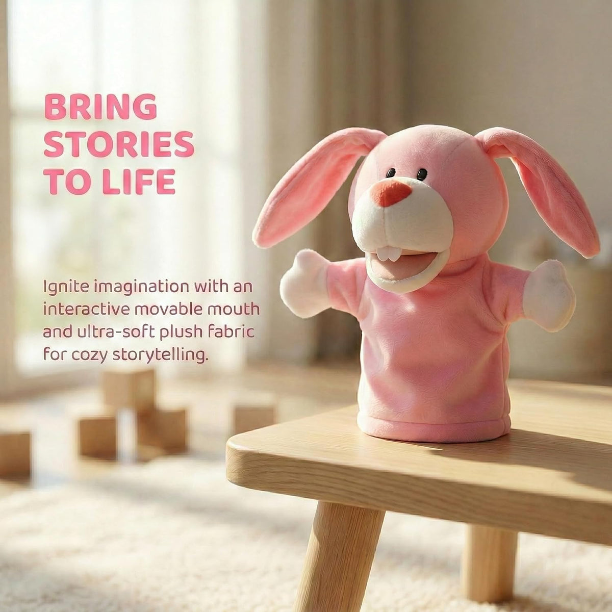 Animal Hand Puppets for Kids - New Pink Rabbit - image 3