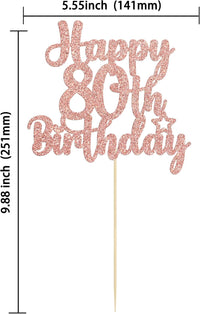 Gyufise 1Pc Happy 80th Birthday Cake Topper Glitter Cheers to 80 - 80th / Rose Gold - image 2